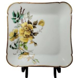 Antique CFH GDM LIMOGES France Yellow WILD FLOWERS Roses Square 6 3/4" Plate